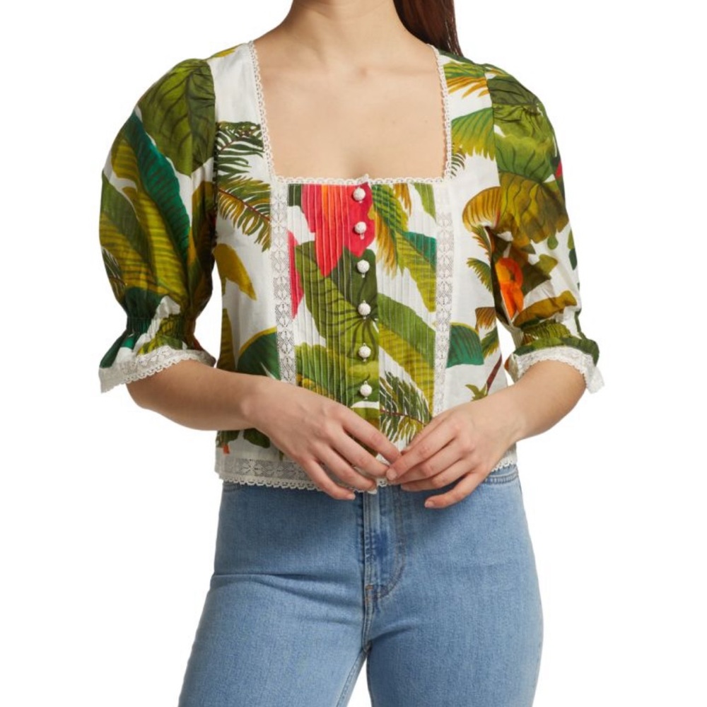 NWT Farm Rio Puff Sleeve Blouse Size XS